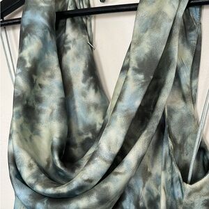 Zara Green and Gray Satin Cowl Neck Dress